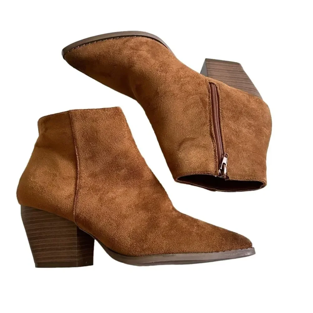Dominique Nicole Jeri Bootie Brown Side Zipper Ankle Bootie Shoe Boots Size 8